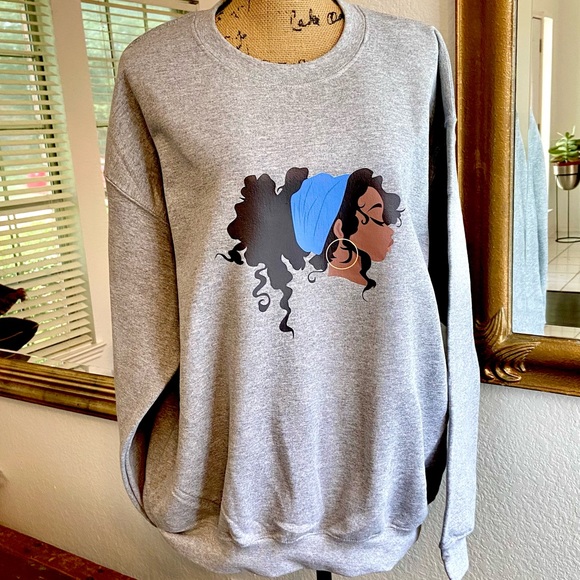 UGMTA Tops - Ladies cute gray sweatshirt with a brown girl pic.